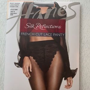 Black French Cut Lace Panty Hose Sheer Toe Size EF